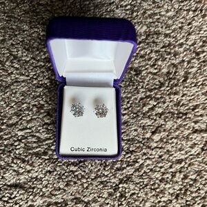Cubic Zirconia Stud Earrings with Purple Box